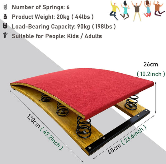 Vaulting Board for Gymnastics Training - Wooden Elastic with Anti-Slip Felt & Feet Pads - Ideal for High/Long Jump Flips - Perfect for Wushu and School