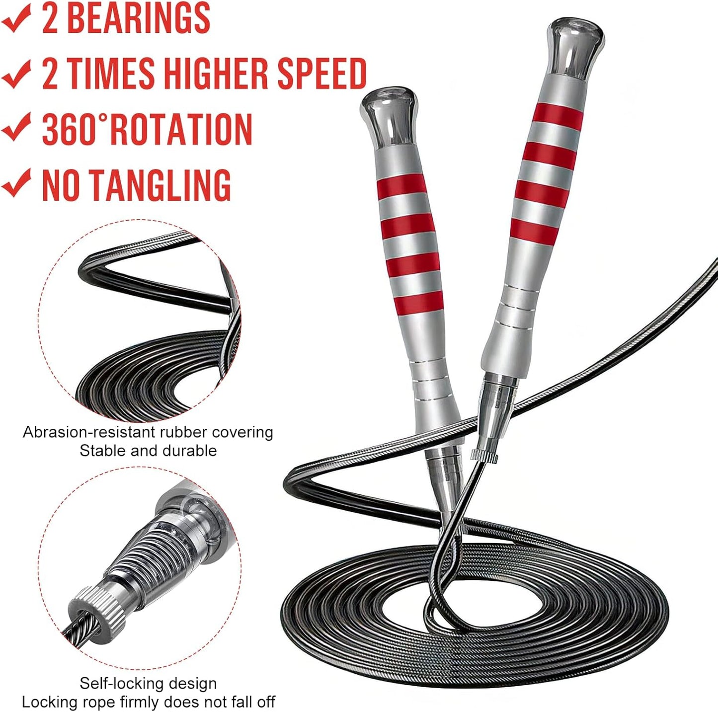 Speed Jump Rope, Double Under Jumping Rope, Aluminium Handle Skipping Rope for Self-Locking Which is Easy to Adjust Length, Removable Weight, Boxing Fitness Training for Men Women