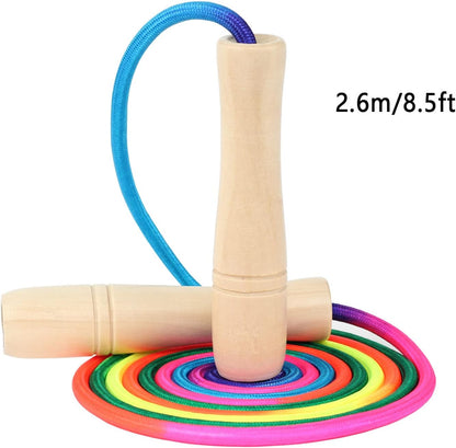 Jump Rope Kids, 8.5ft Adjustable Cotton Skipping Rope with Wooden Handle for Boys and Girls Fitness Outdoor Exercise (Rainbow color)