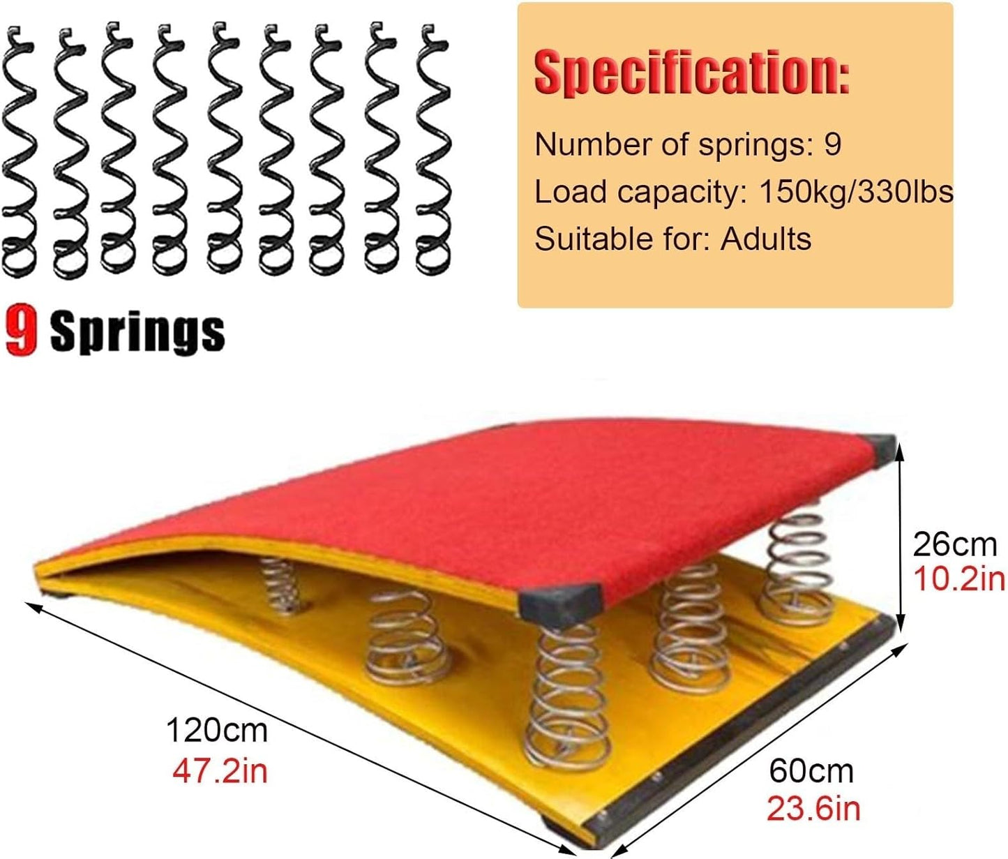 Gymnastics Equipment Heavy Duty Gymnastics Springboard, Vault Spring Boards with 9 Steel Springs, for Adults Teens Backflip High Jump,  Elastic Ramp Pad
