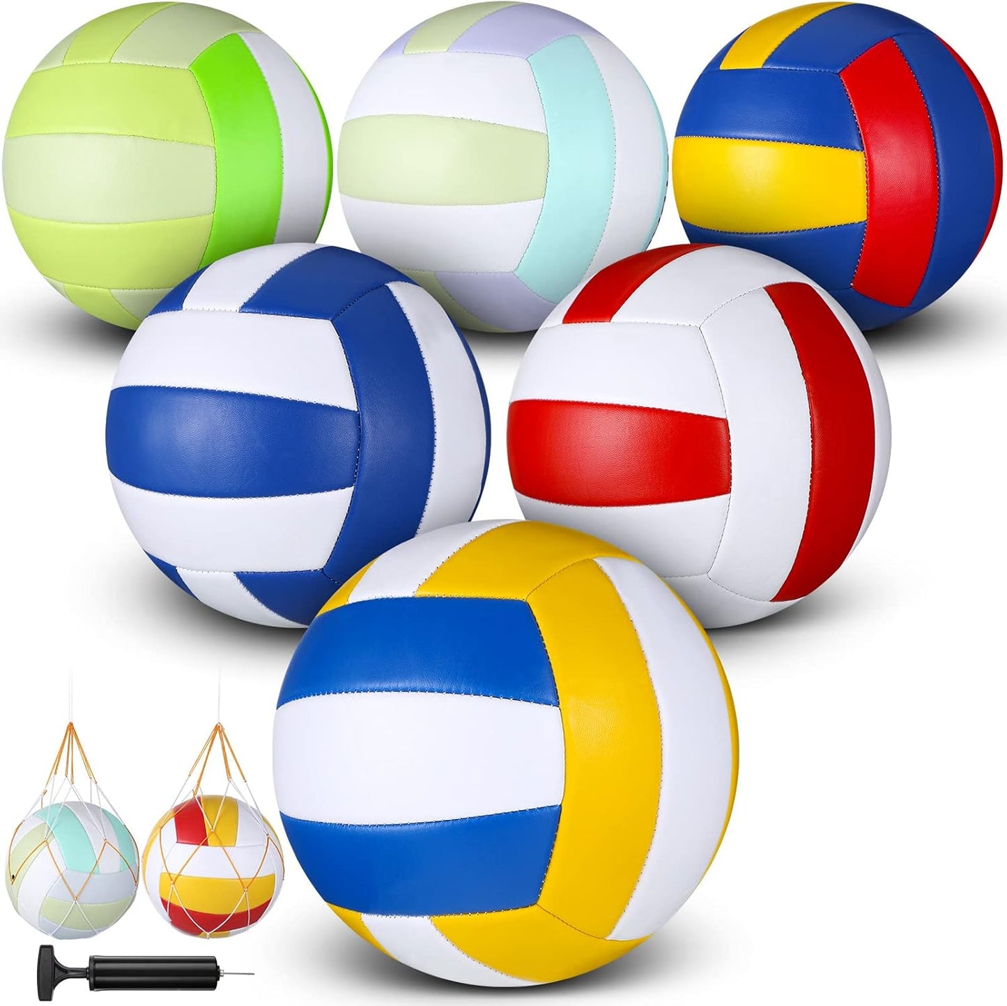 6 Pcs Volleyballs Official Size 5 Waterproof Soft Recreational Volleyball with Pump and Net Bag for Adults Indoor Outdoor Beach Sports Gym Game Graduation Gift