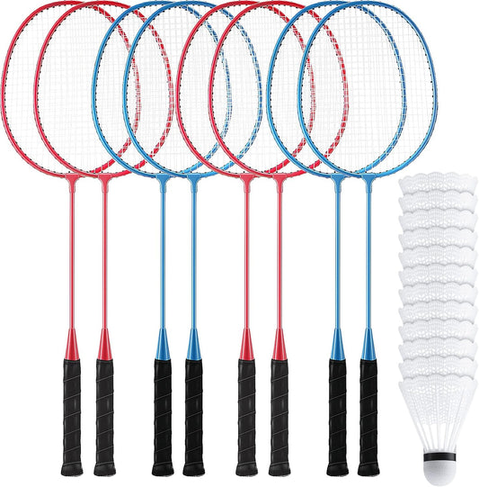 8 Packs Badminton Rackets Set with 12 Badminton Racquets for Adult and Teenagers Badminton Set for Backyard Gym Beach Outdoor Games